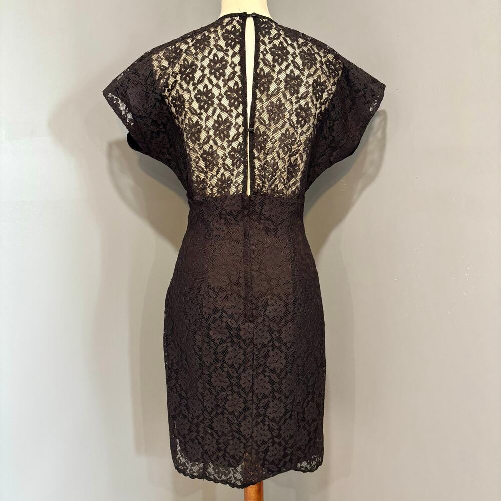 Gunne Sax by Jessica McClintock VTG 80s Black Lace Sheath Midi Dress, Size Small
